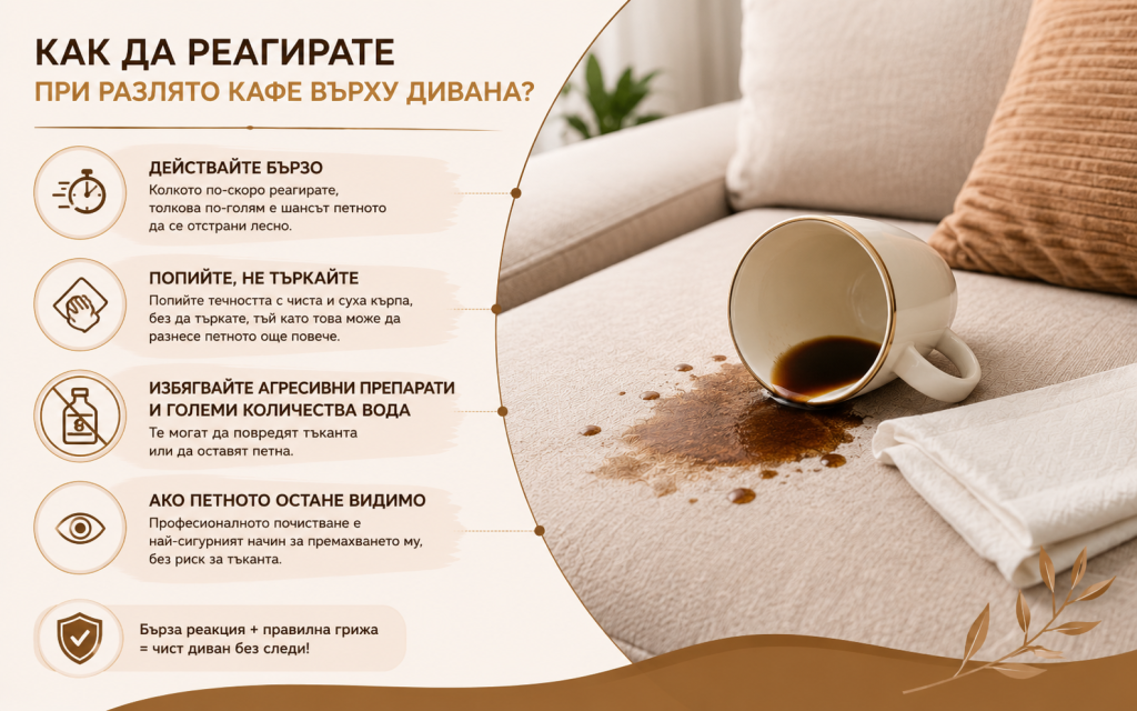 Как да реагирате при разлято кафе върху дивана?